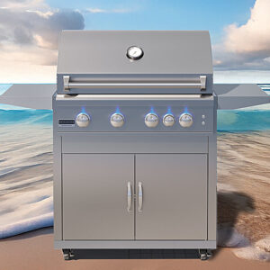 Broilmaster B-Series Loaded Pro+ Marine Grade Coastal Edition 32in. Grill with 2-Door Cabinet & Shelves (Propane)
